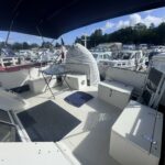 Vedette Fairline 36 Stella (1989) – terrasse arrière avec table et coffres