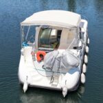 Vedette fluviale Nicols 1100 Lodève (1998) – vue aérienne du pont arrière et du taud